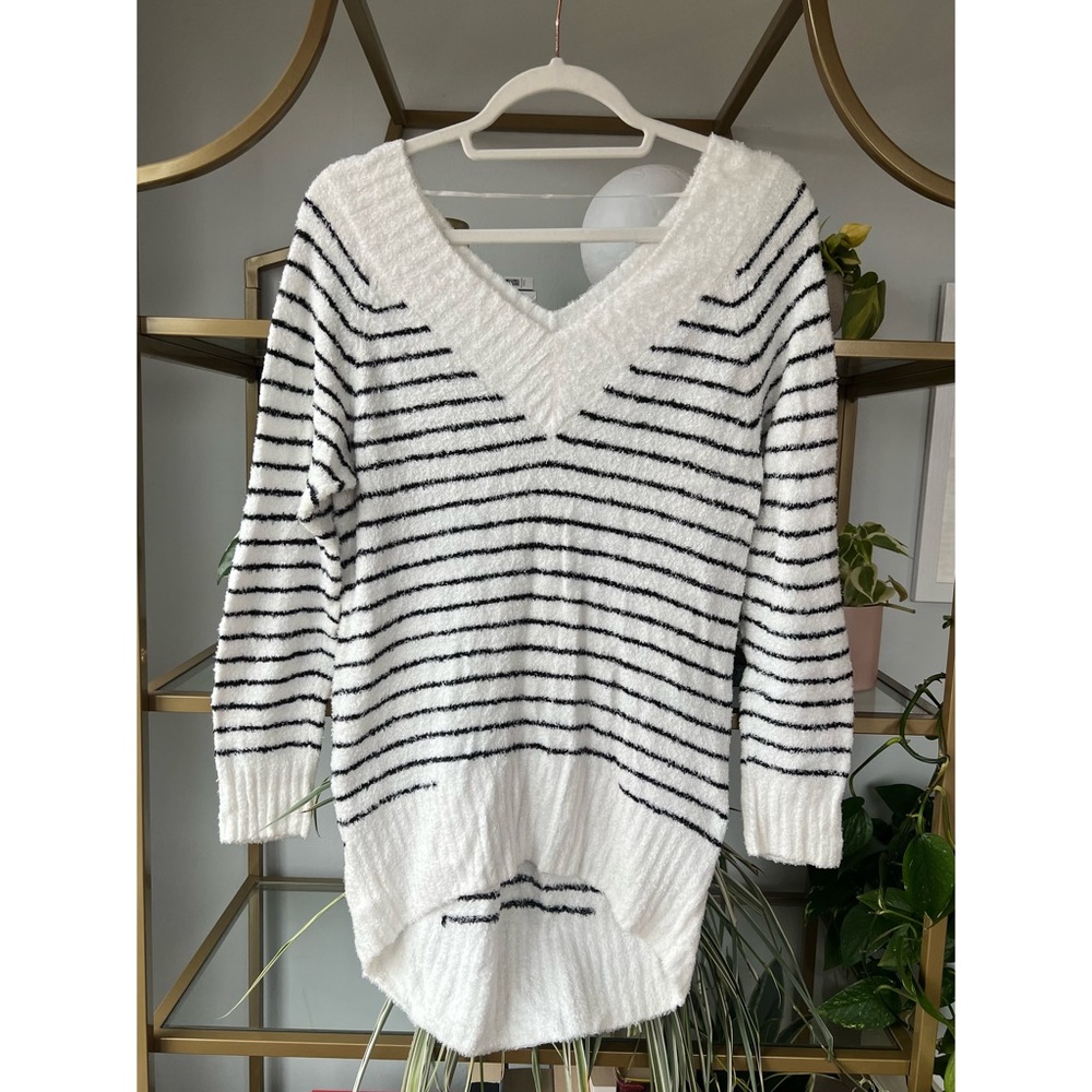Caslon Plushy Striped Double V-Neck Sweater